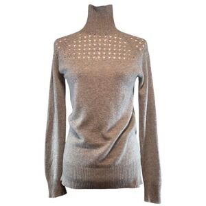 Kokun 100% Cashmere Sweater Womens S Taupe Brown Mock Neck Quiet Luxury‎